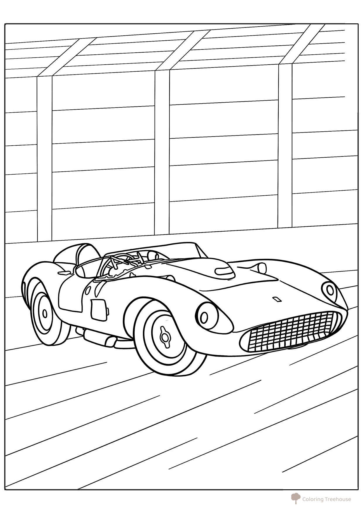 Página para colorear «Ferrari de carrera vintage» dibujo para colorear gratis de Páginas para colorear de coches de carreras y deportivos