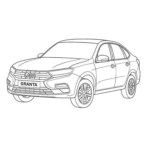 Dibujo para colorear «Lada Granta de segunda generación» dibujo para colorear gratis de Páginas para colorear de coches Lada (Zhiguli)