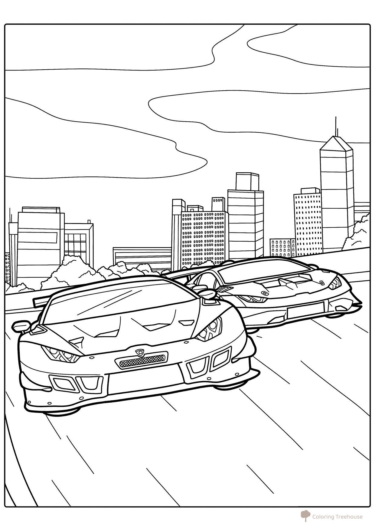 Página para colorear: Dos Lamborghini en la carretera dibujo para colorear gratis de Páginas para colorear de coches Lamborghini