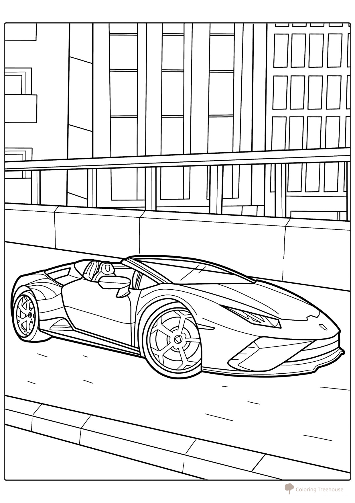 Lamborghini Aventador in the City Coloring Page free printable Lamborghini Car Coloring Pages coloring page