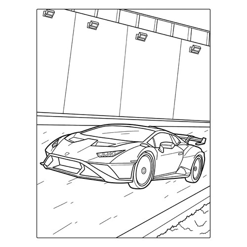 Página para colorear «Lamborghini Huracán en la carretera» dibujo para colorear gratis de Páginas para colorear de coches Lamborghini