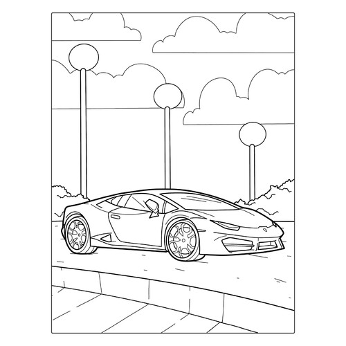 Dibujo para colorear «Lamborghini Huracán en la ciudad» dibujo para colorear gratis de Páginas para colorear de coches Lamborghini