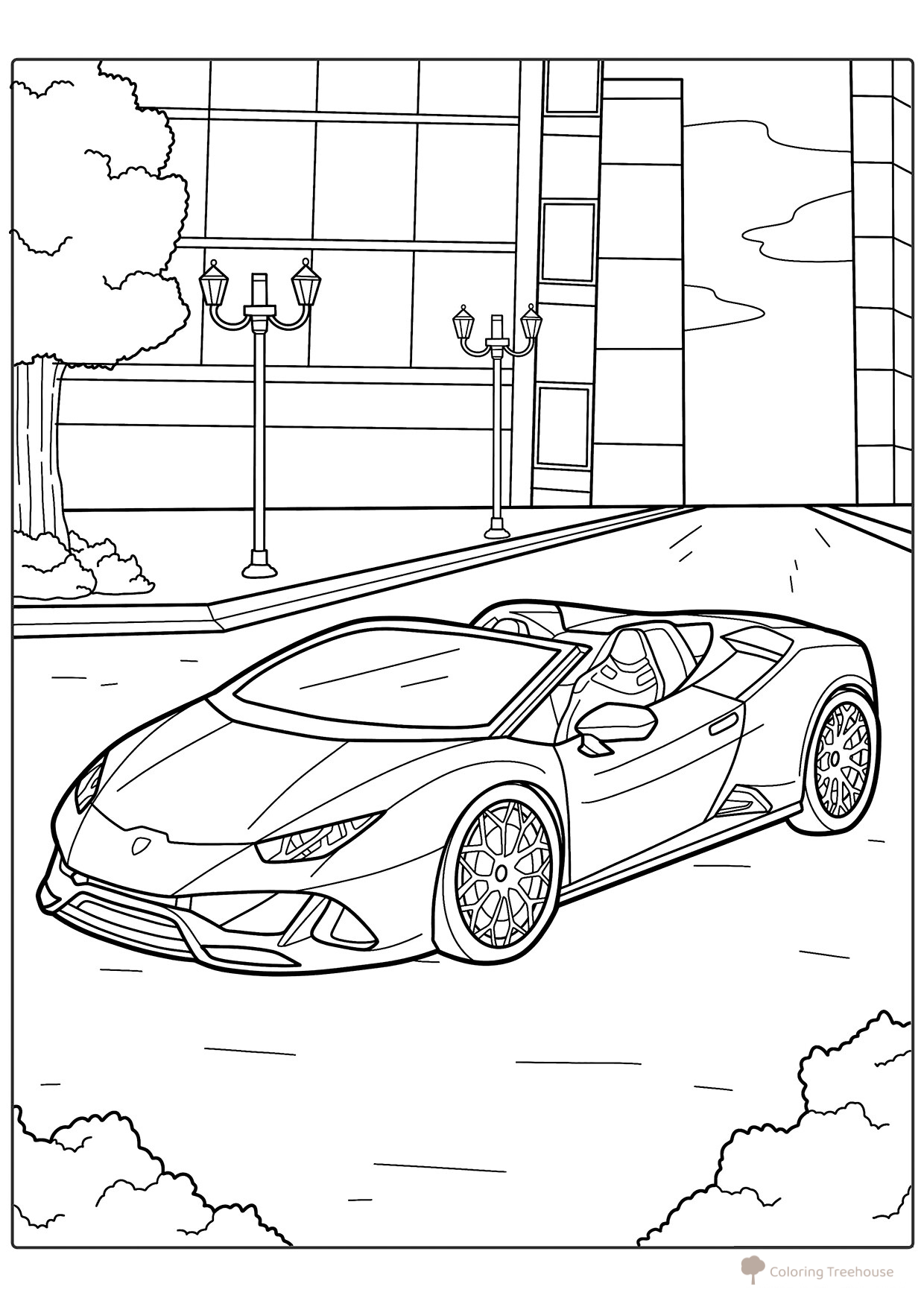 Lámina para colorear «Lamborghini con techo abatible» dibujo para colorear gratis de Páginas para colorear de coches Lamborghini