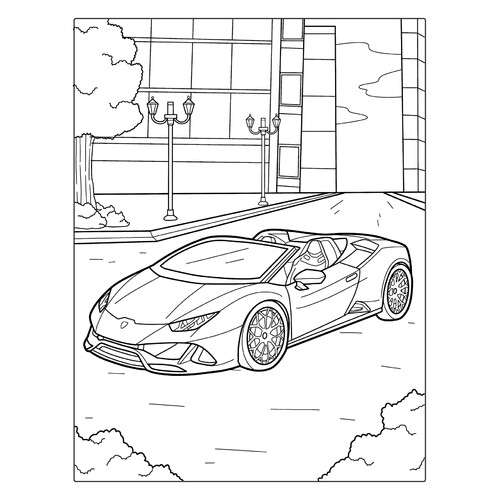 Lámina para colorear «Lamborghini con techo abatible» dibujo para colorear gratis de Páginas para colorear de coches Lamborghini