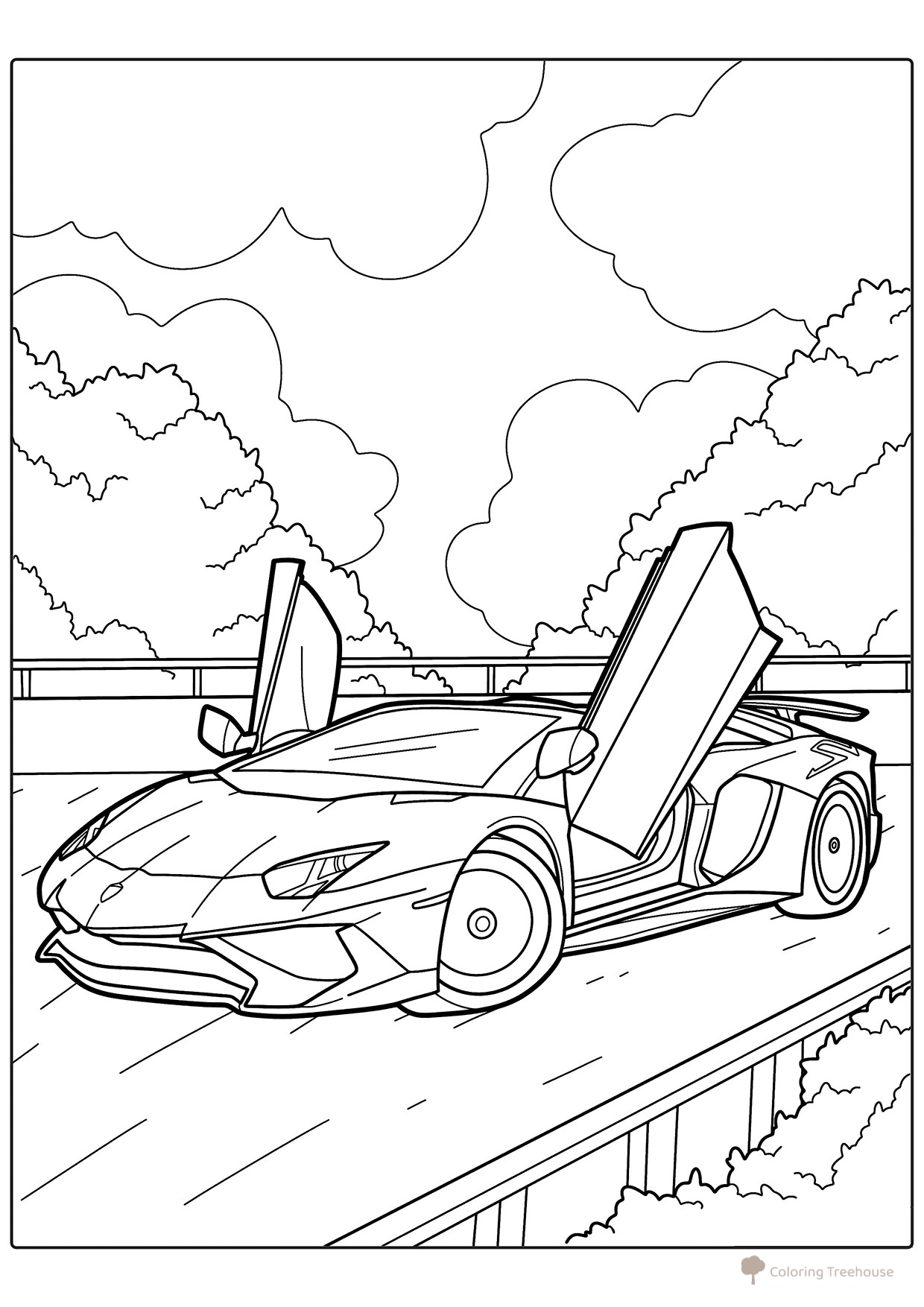 Página para colorear «Lamborghini con puertas elevadas» dibujo para colorear gratis de Páginas para colorear de coches Lamborghini