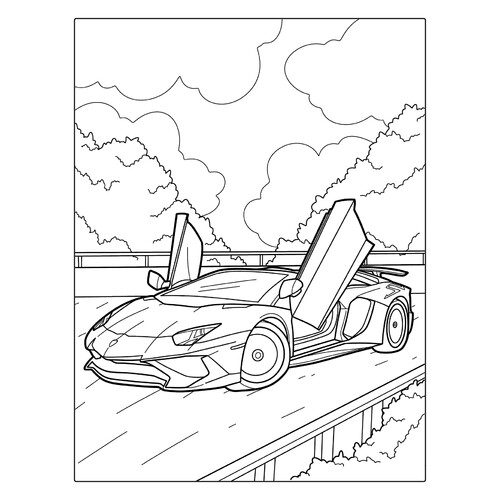 Página para colorear «Lamborghini con puertas elevadas» dibujo para colorear gratis de Páginas para colorear de coches Lamborghini