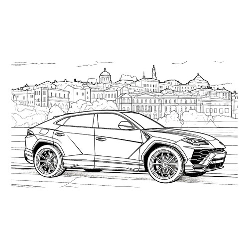 Página para colorear «Lamborghini Urus en la ciudad» dibujo para colorear gratis de Páginas para colorear de coches Lamborghini