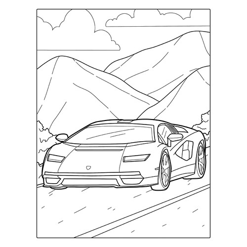 Página para colorear «Lamborghini en las montañas» dibujo para colorear gratis de Páginas para colorear de coches Lamborghini