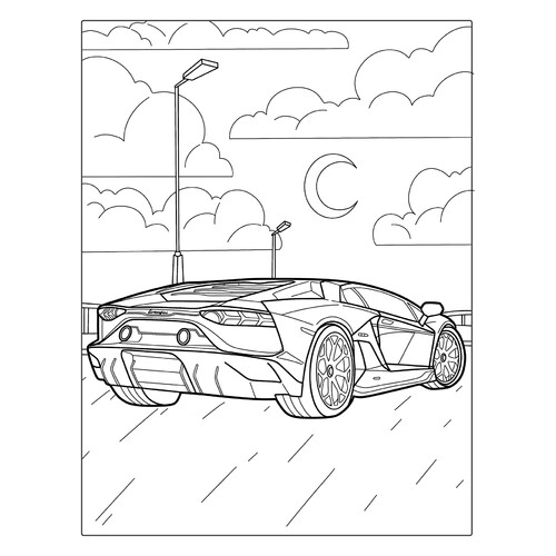 Lámina para colorear «Lamborghini visto desde atrás» dibujo para colorear gratis de Páginas para colorear de coches Lamborghini
