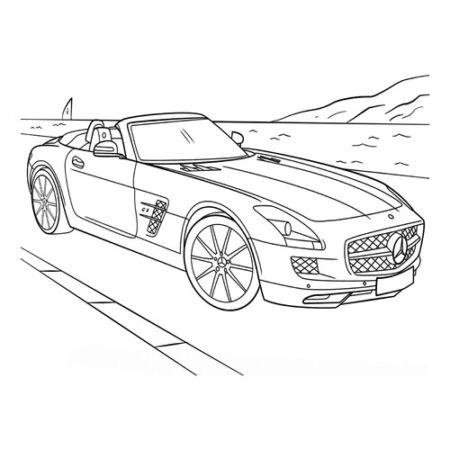 涂色页:跑车 Mercedes SLS AMG 敞篷版 免费可打印梅赛德斯汽车着色页涂色页