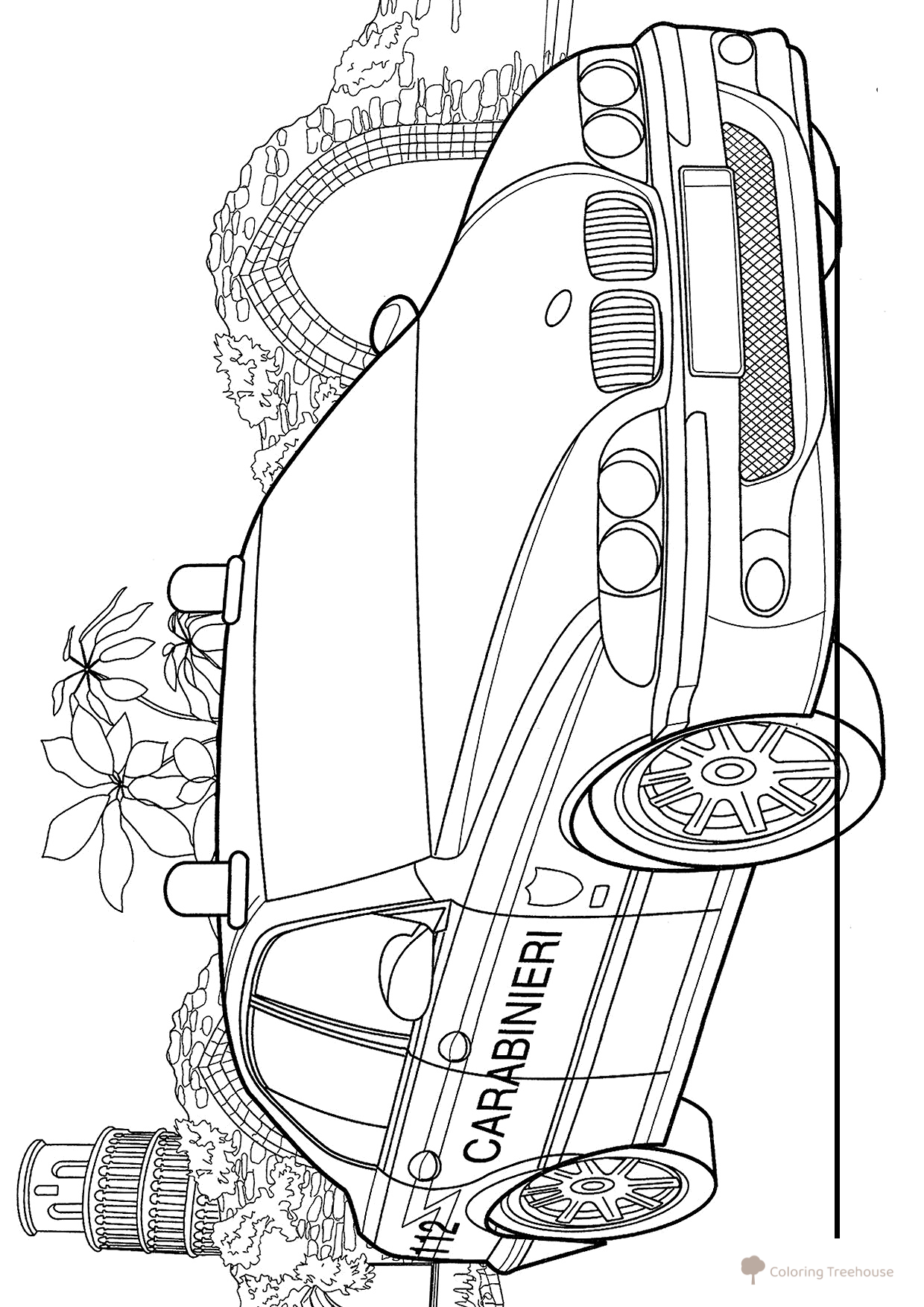 Dibujo para colorear: Coche de policía italiano dibujo para colorear gratis de Páginas para colorear de coches de policía
