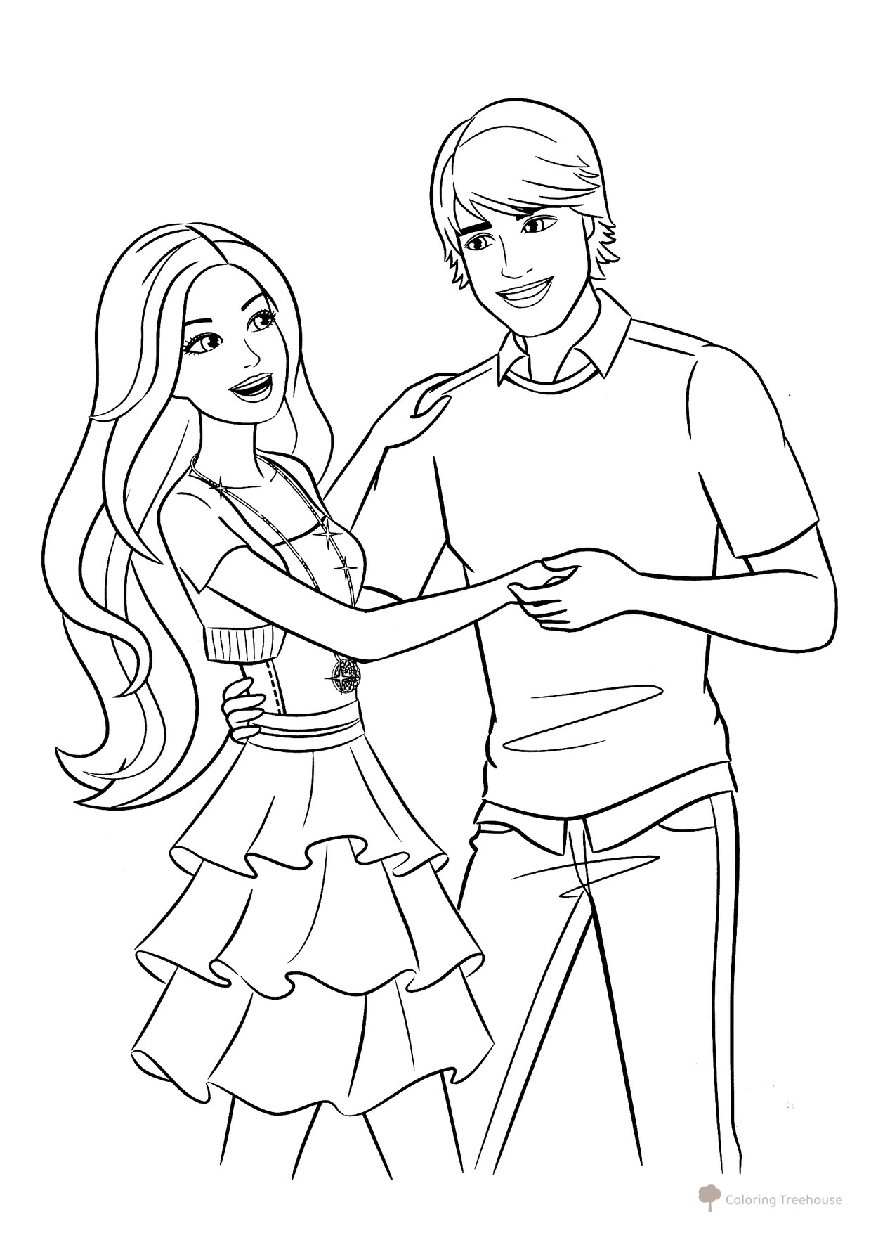 Barbie and Ken Dance Coloring Page free printable Barbie Coloring Pages for Girls coloring page