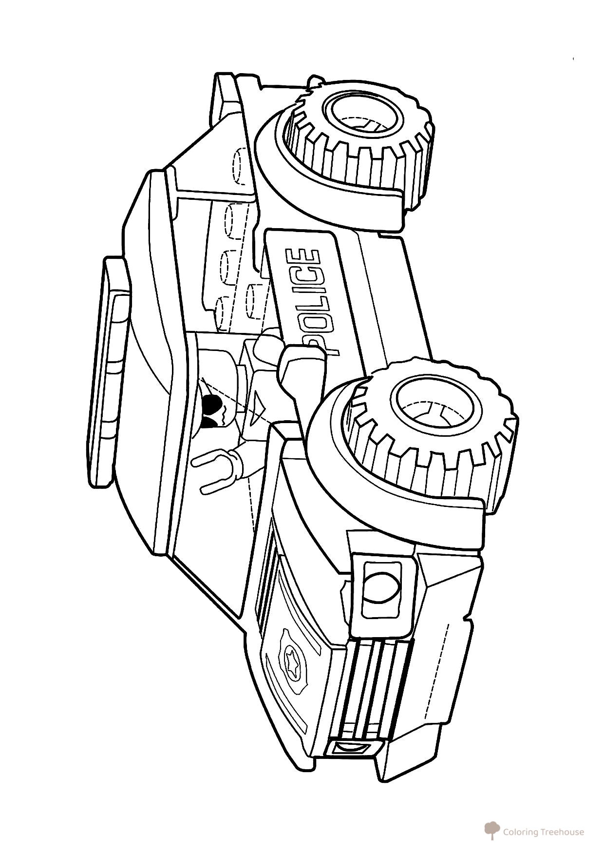 Página para colorear «Coche de policía LEGO» dibujo para colorear gratis de Páginas para colorear de coches de policía