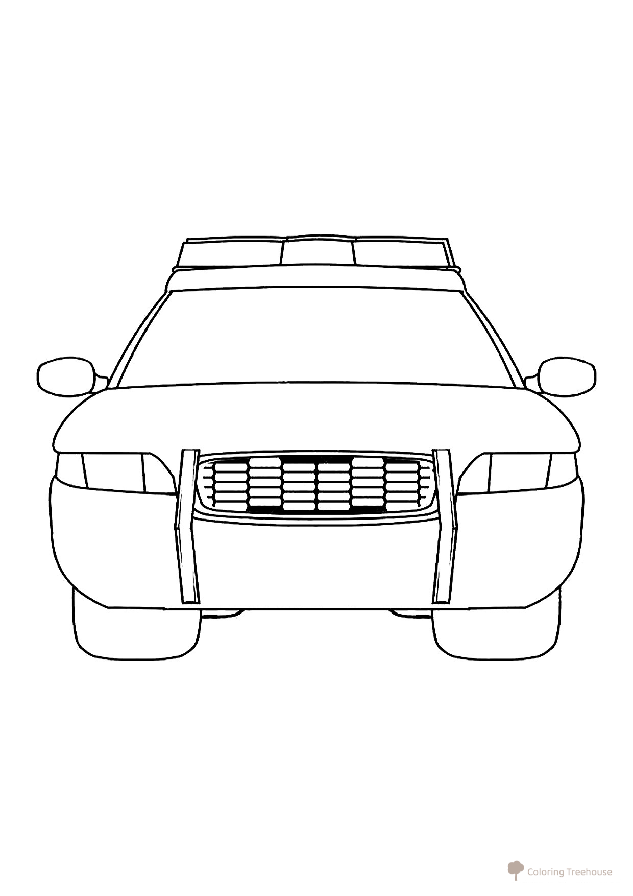 Dibujo para colorear «Coche de policía visto de frente» dibujo para colorear gratis de Páginas para colorear de coches de policía