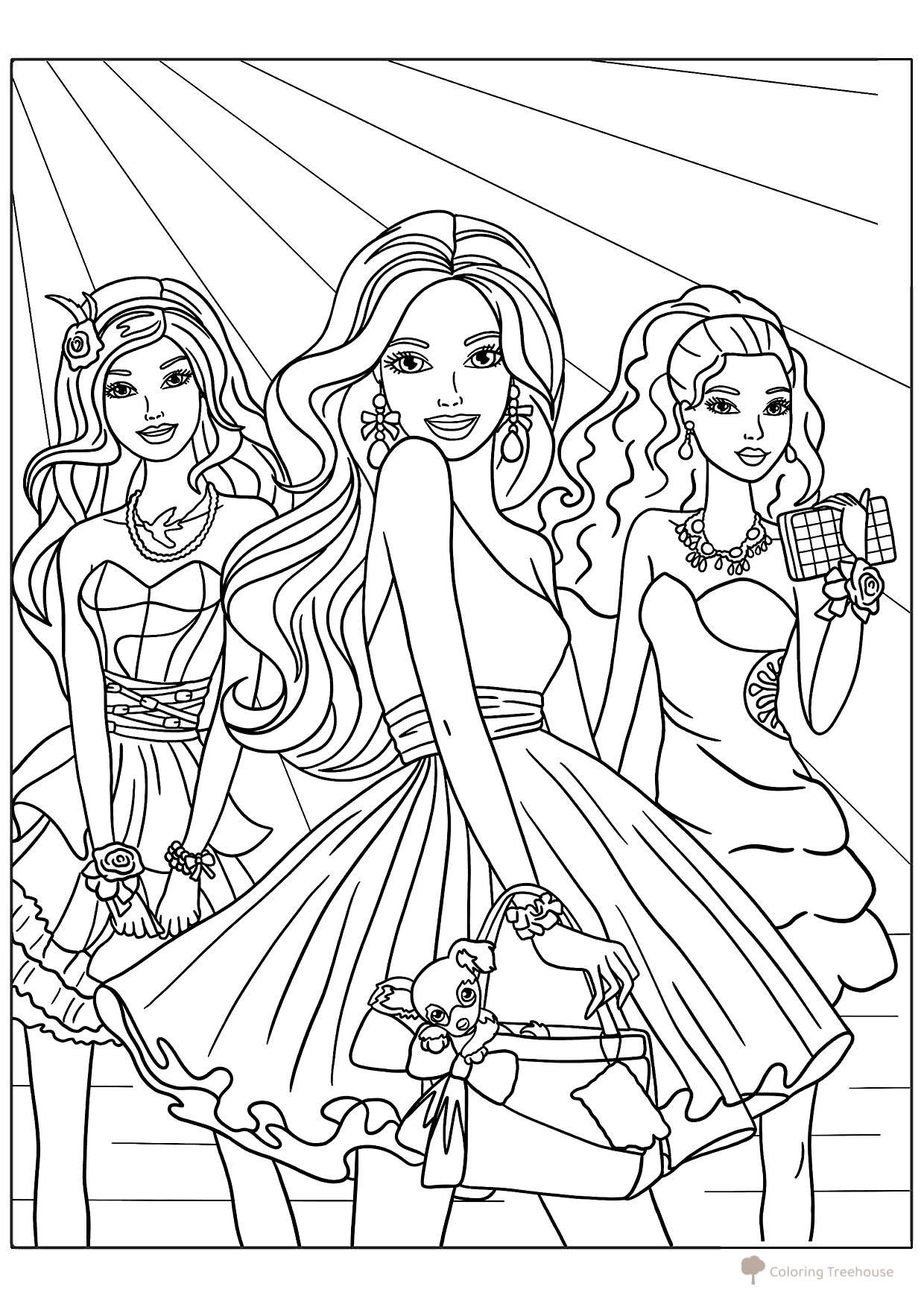 Página para colorear «Fiesta en casa de Barbie» dibujo para colorear gratis de Barbie Coloring Pages for Girls