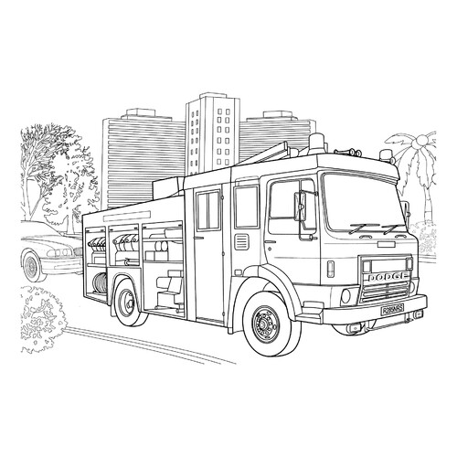 涂色页《道奇消防车》 免费可打印消防车涂色页涂色页
