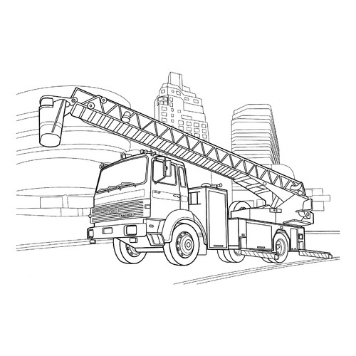 Página para colorear «Camión de bomberos Iveco» dibujo para colorear gratis de Páginas para colorear de camiones de bomberos