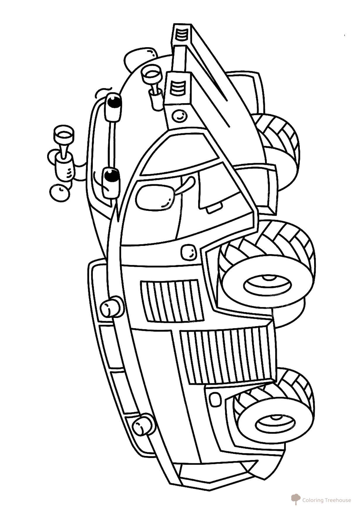 Página para colorear «Camión de bomberos con ojitos» dibujo para colorear gratis de Páginas para colorear de camiones de bomberos