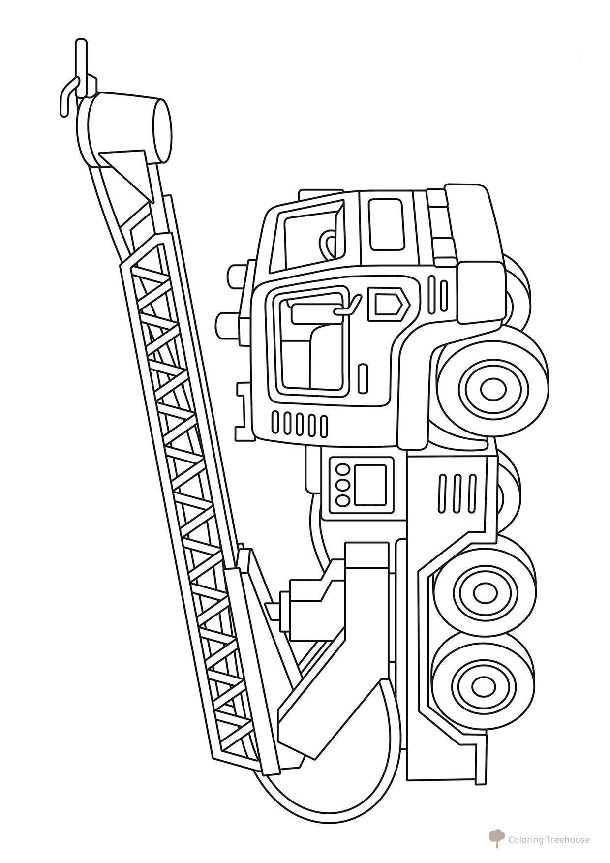 Página para colorear «Camión de bomberos con escalera» dibujo para colorear gratis de Páginas para colorear de camiones de bomberos