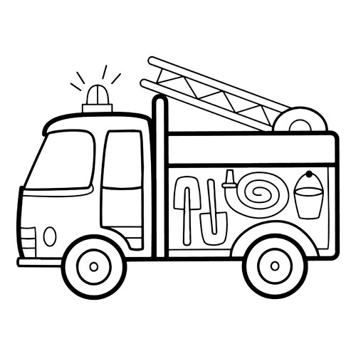 填色页:儿童用带梯子的消防车 免费可打印消防车涂色页涂色页