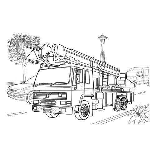 涂色页:《沃尔沃消防车》 免费可打印消防车涂色页涂色页