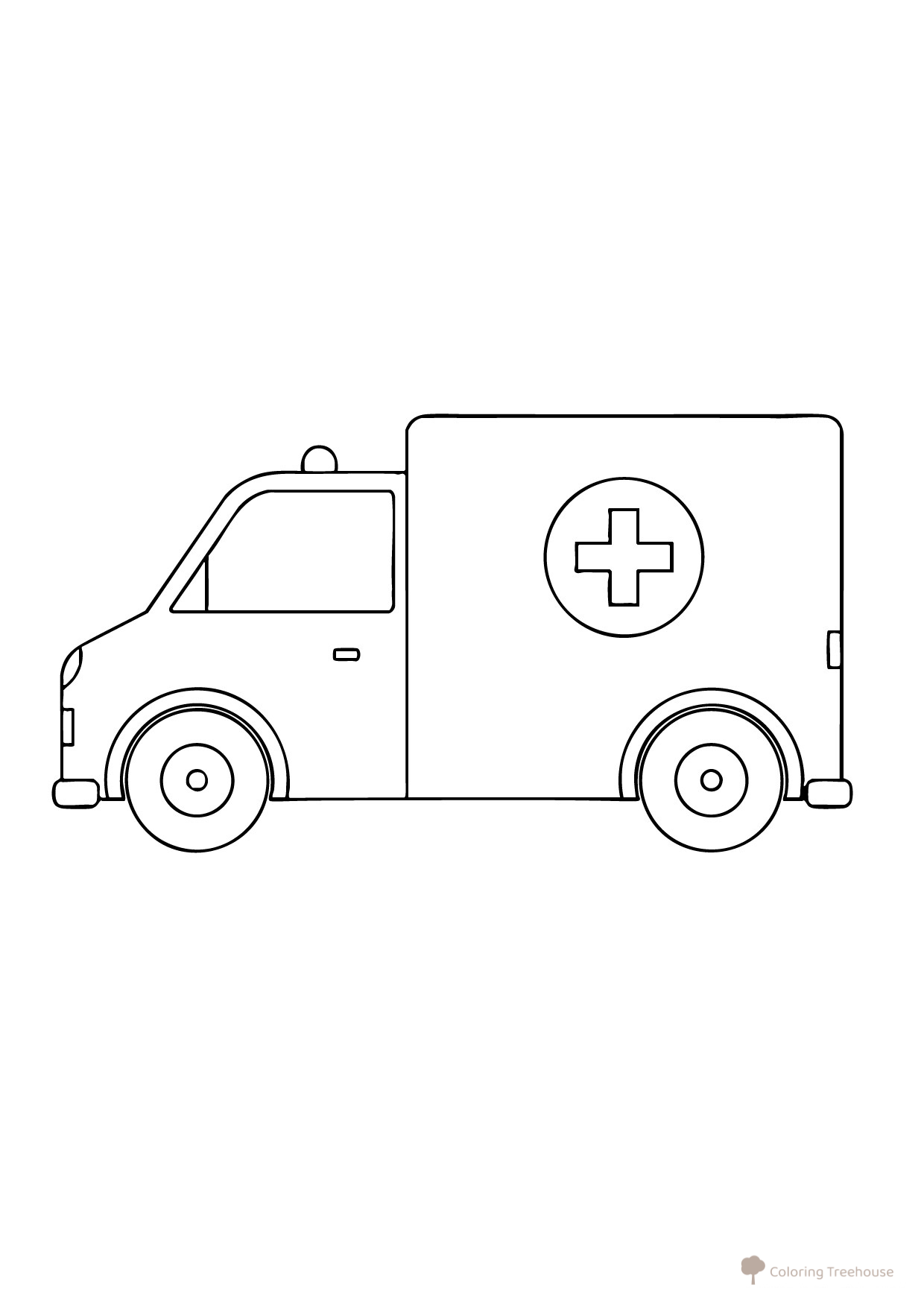 Página para colorear «Furgoneta de ambulancia para niños pequeños» dibujo para colorear gratis de Páginas para colorear de ambulancias