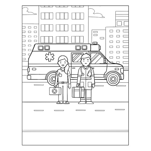 Ambulance and Paramedics Coloring Page free printable Ambulance Coloring Pages coloring page