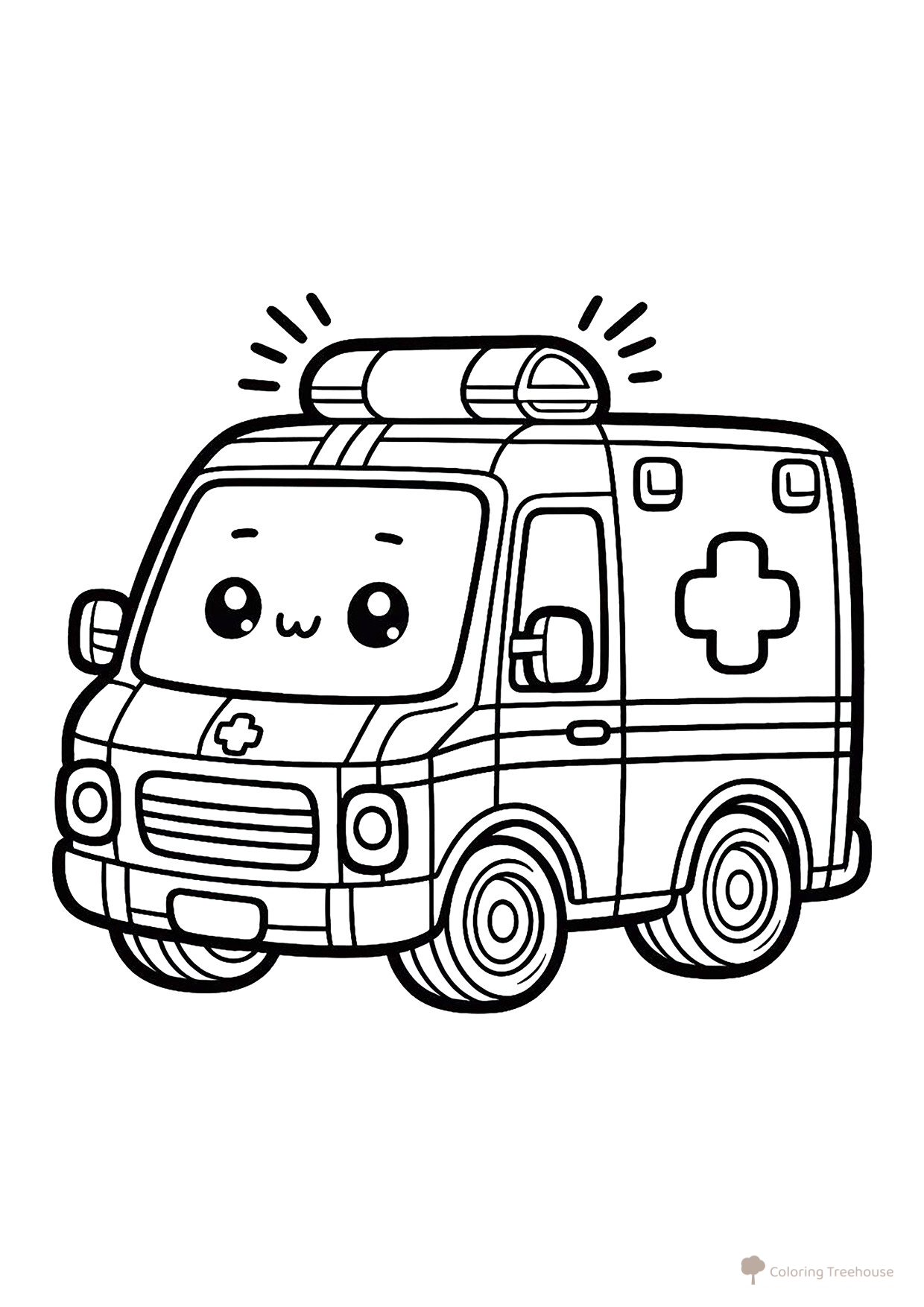 Página para colorear «Tierna ambulancia» dibujo para colorear gratis de Páginas para colorear de ambulancias