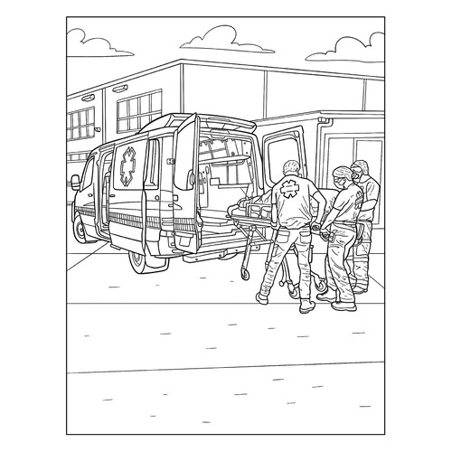 Paramedics Loading a Patient into an Ambulance Coloring Page free printable Ambulance Coloring Pages coloring page
