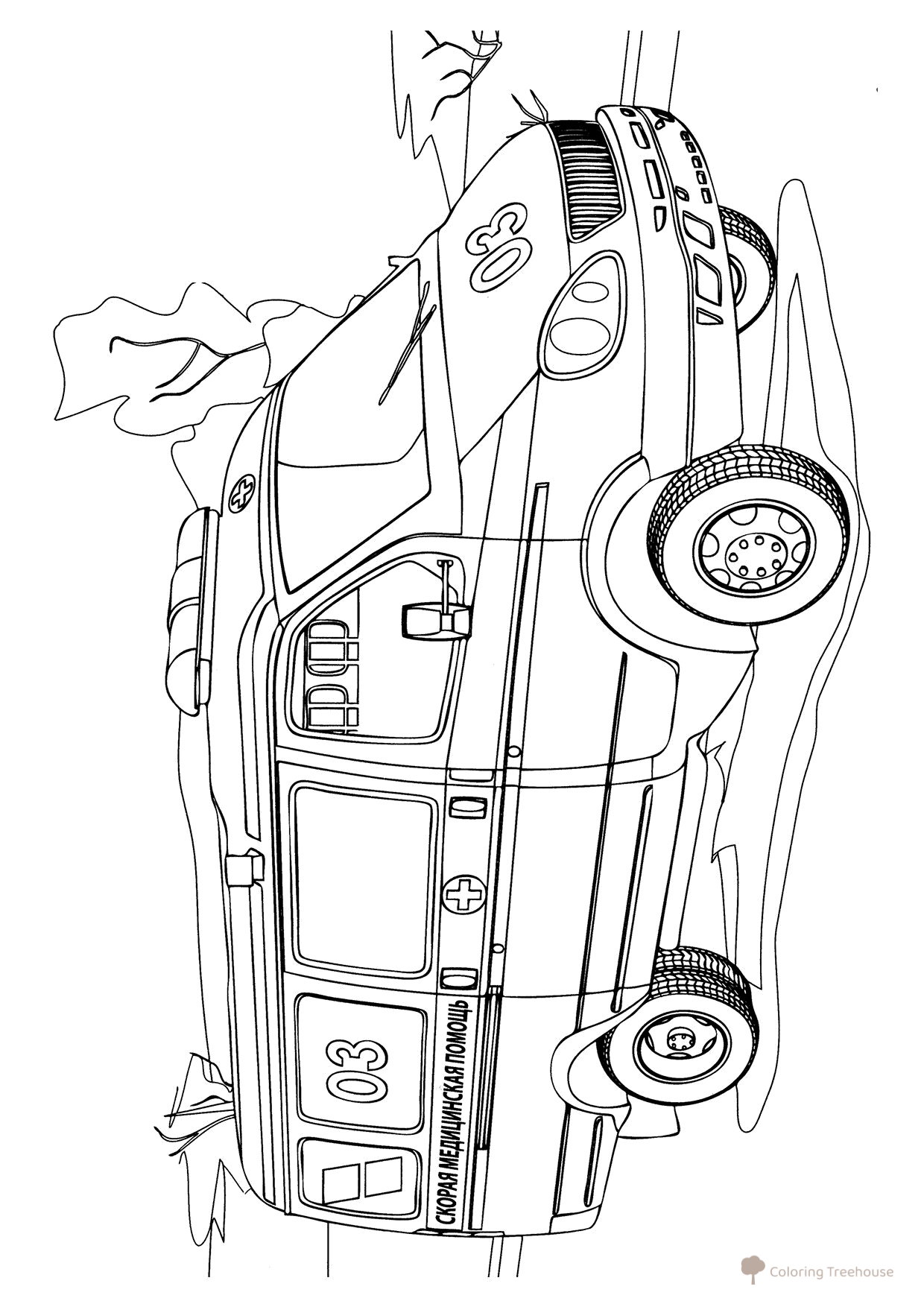Página para colorear «Ambulancia — Servicio médico de urgencia 03» dibujo para colorear gratis de Páginas para colorear de ambulancias