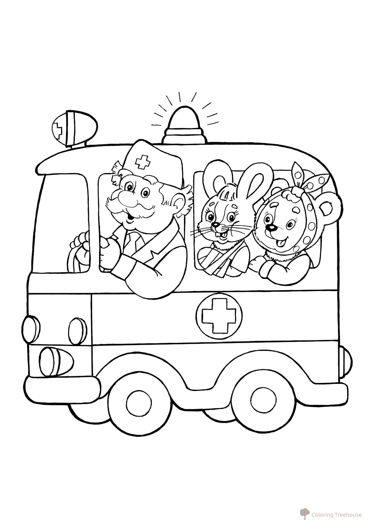 Aibolit's Ambulance Coloring Page free printable Ambulance Coloring Pages coloring page