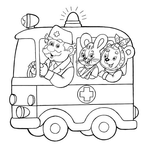 Aibolit's Ambulance Coloring Page free printable Ambulance Coloring Pages coloring page