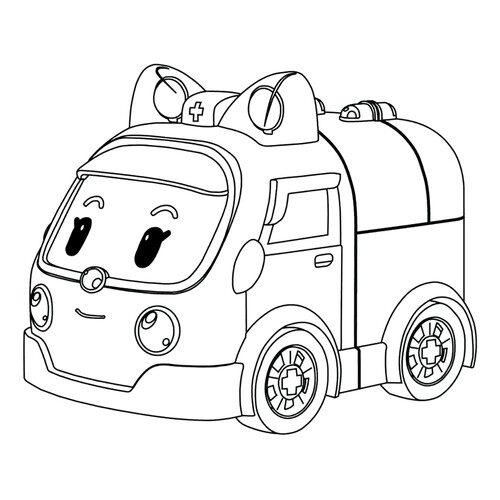 Amber the Ambulance Coloring Page from Robocar Poli free printable Ambulance Coloring Pages coloring page
