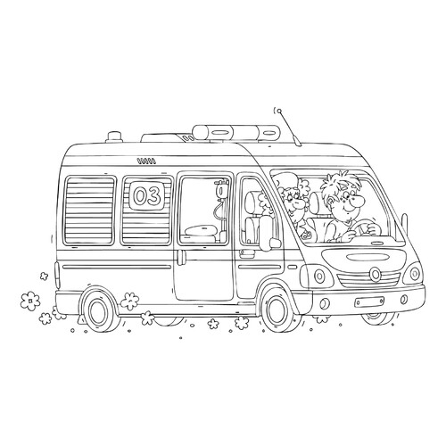 Ambulance with Paramedics Coloring Page free printable Ambulance Coloring Pages coloring page