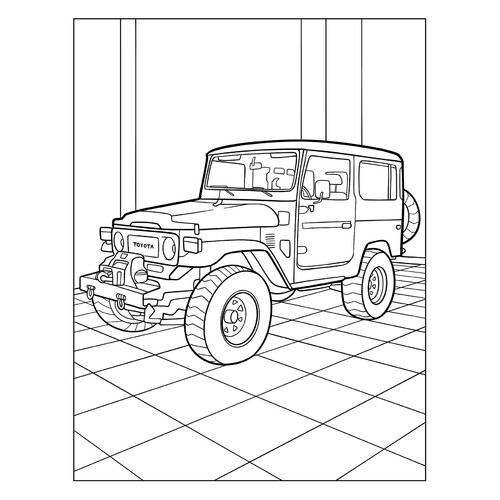 Coloring Page «Old Toyota Land Cruiser» free printable Toyota Car Coloring Pages coloring page