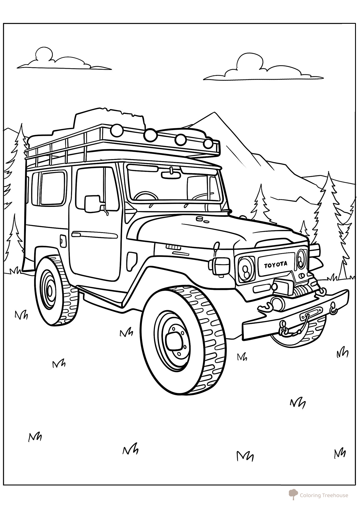 Toyota Land Cruiser in the Forest Coloring Page free printable Toyota Car Coloring Pages coloring page