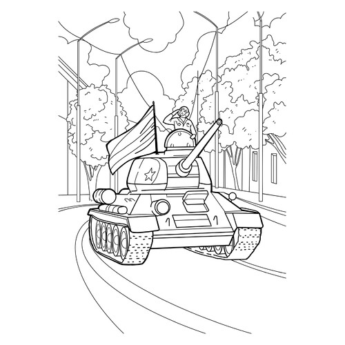 Página para colorear «Legendario tanque T-34 en el desfile del 9 de mayo» dibujo para colorear gratis de Páginas para colorear del 9 de mayo