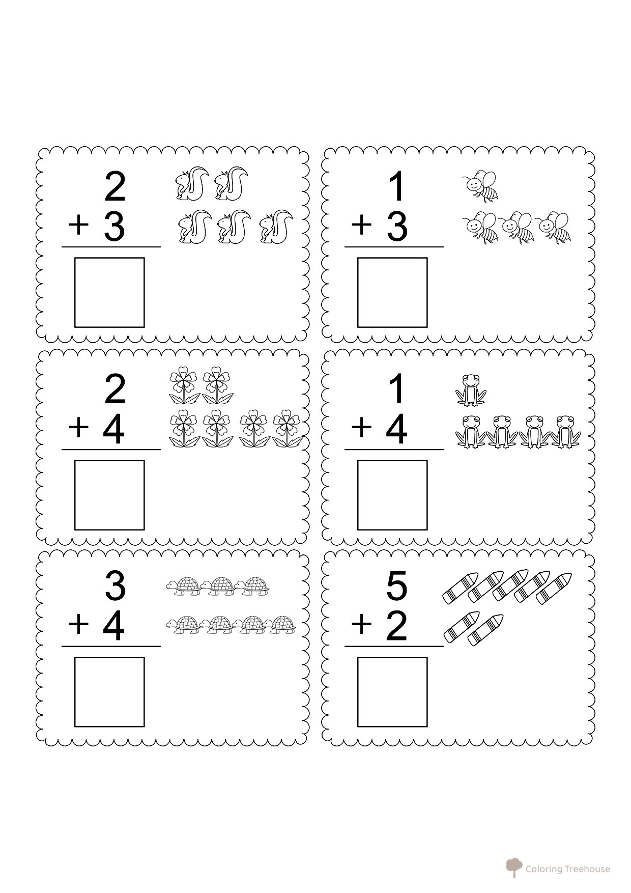 Addition Coloring Page for Young Elementary Students free printable Math Coloring Pages for Addition and Subtraction Within 10 coloring page