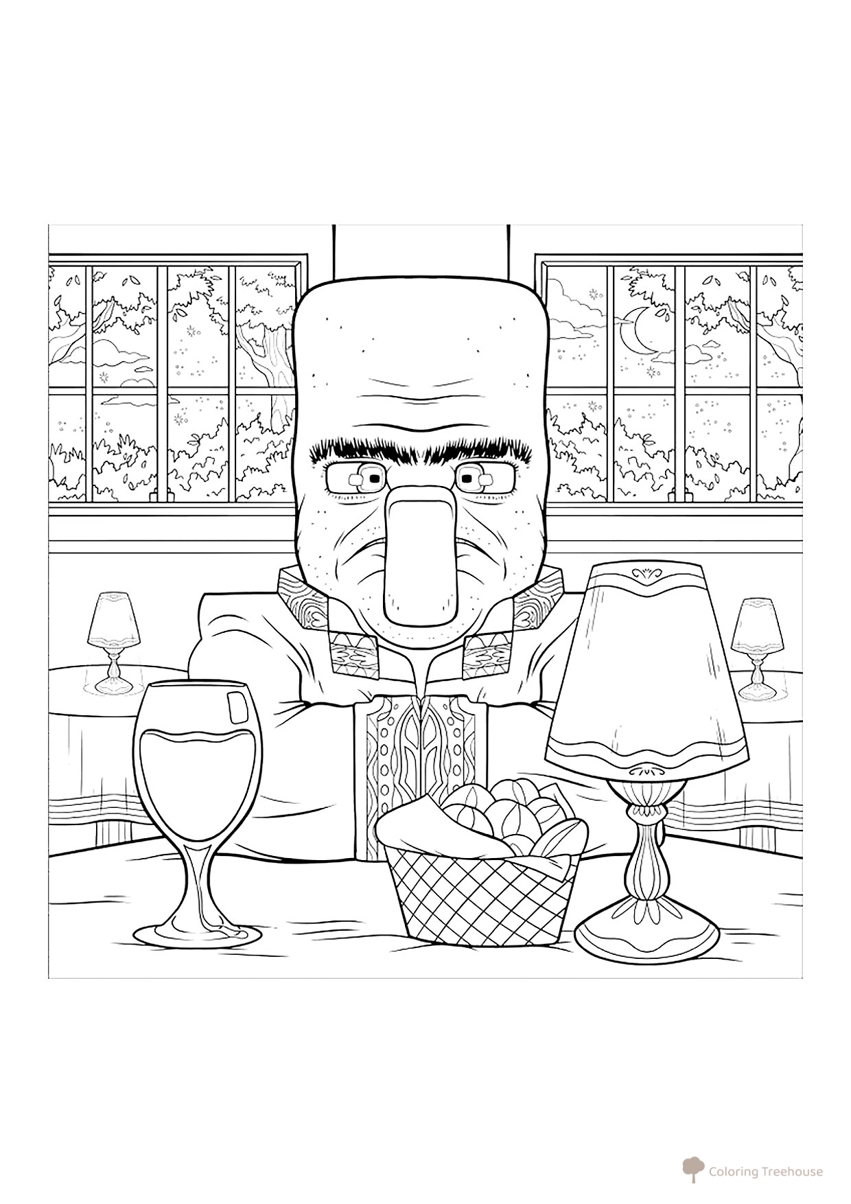 Página para colorear «Habitante del pueblo en un restaurante» dibujo para colorear gratis de Páginas para colorear «Minecraft en el cine»