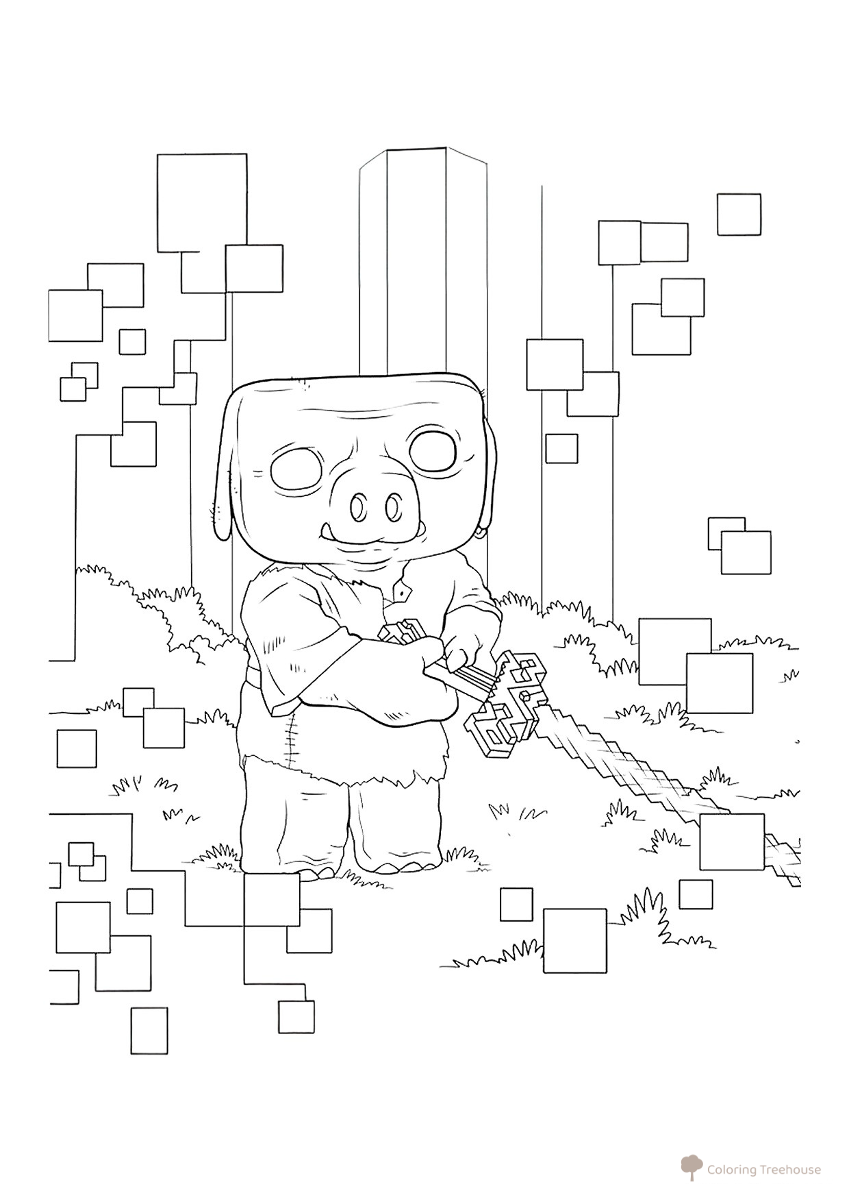 Baby Piglin with Sword Coloring Page free printable Minecraft Movie Coloring Pages coloring page