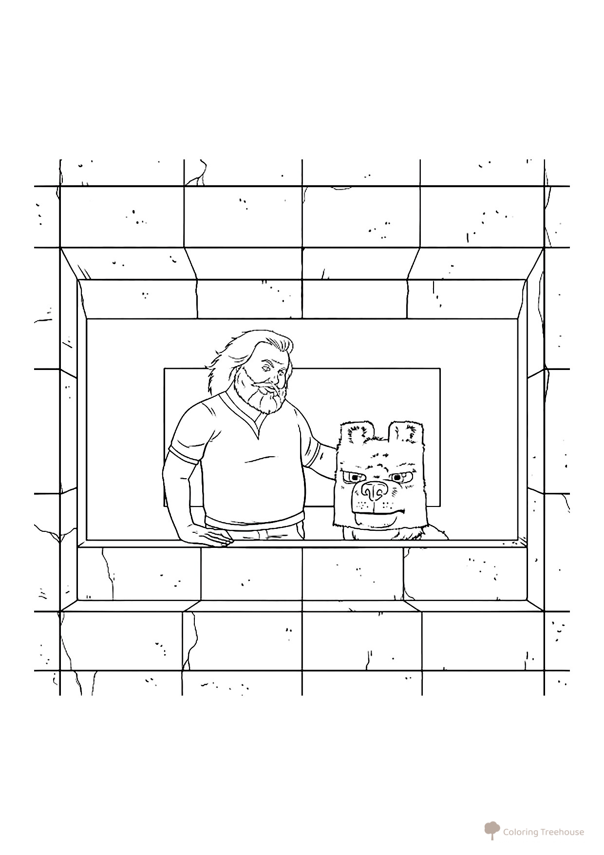 Steve and Denis from Minecraft in the Movie Coloring Page free printable Minecraft Movie Coloring Pages coloring page