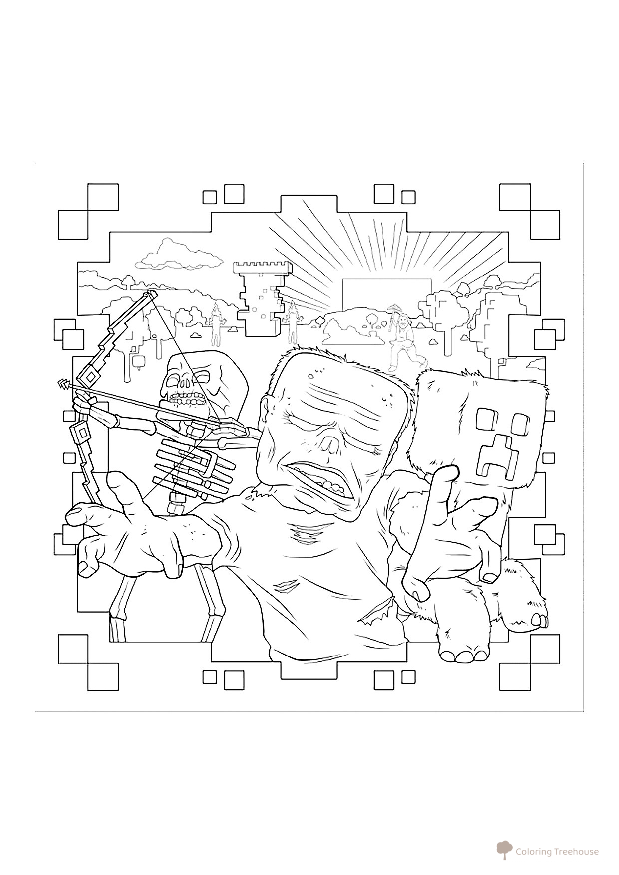 Zombie, Skeleton & Creeper Coloring Page — Minecraft in the Movies free printable Minecraft Movie Coloring Pages coloring page