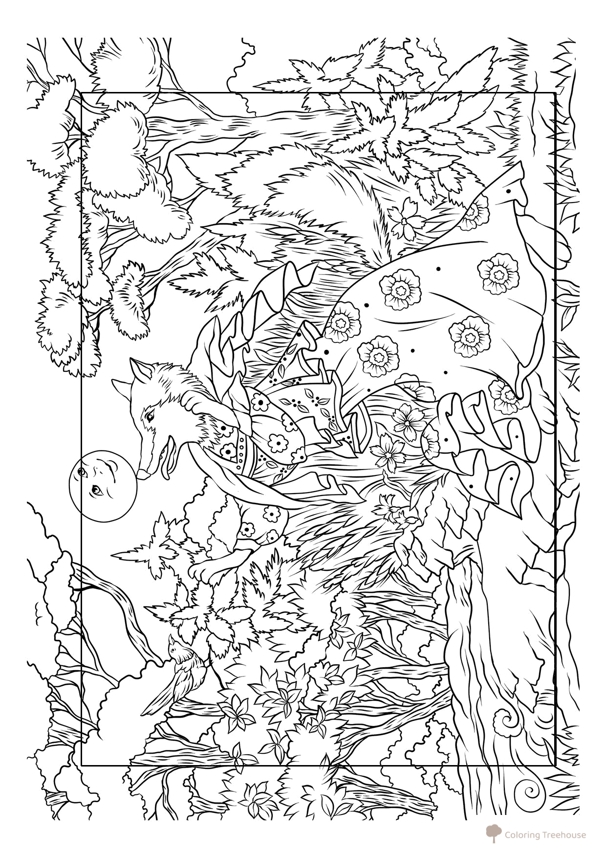 Kolobok on the Fox's Nose Coloring Page free printable Kolobok Coloring Pages coloring page
