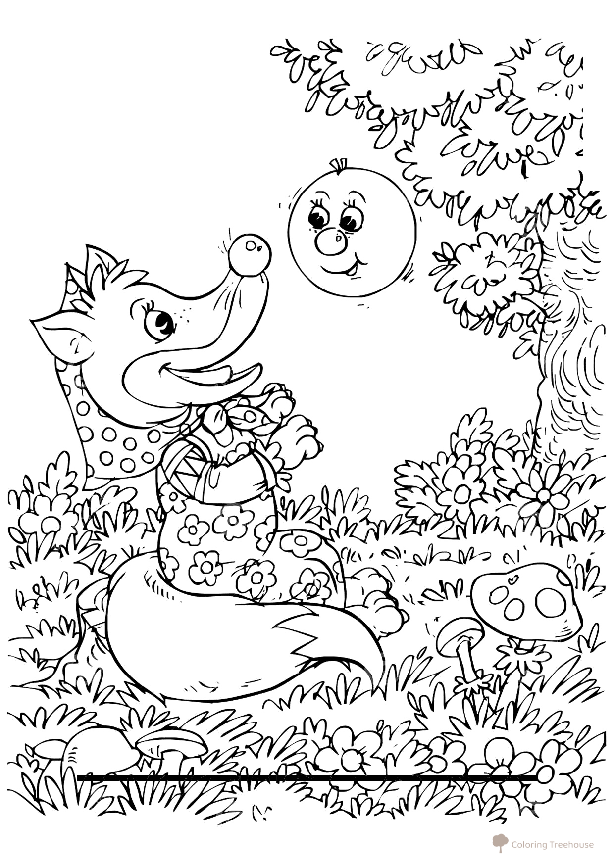 Fox and Kolobok Coloring Page free printable Kolobok Coloring Pages coloring page