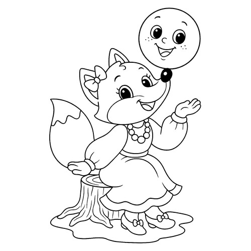 Página para colorear «Zorrita con el kolobok en la nariz» dibujo para colorear gratis de Páginas para colorear del cuento Kolobok