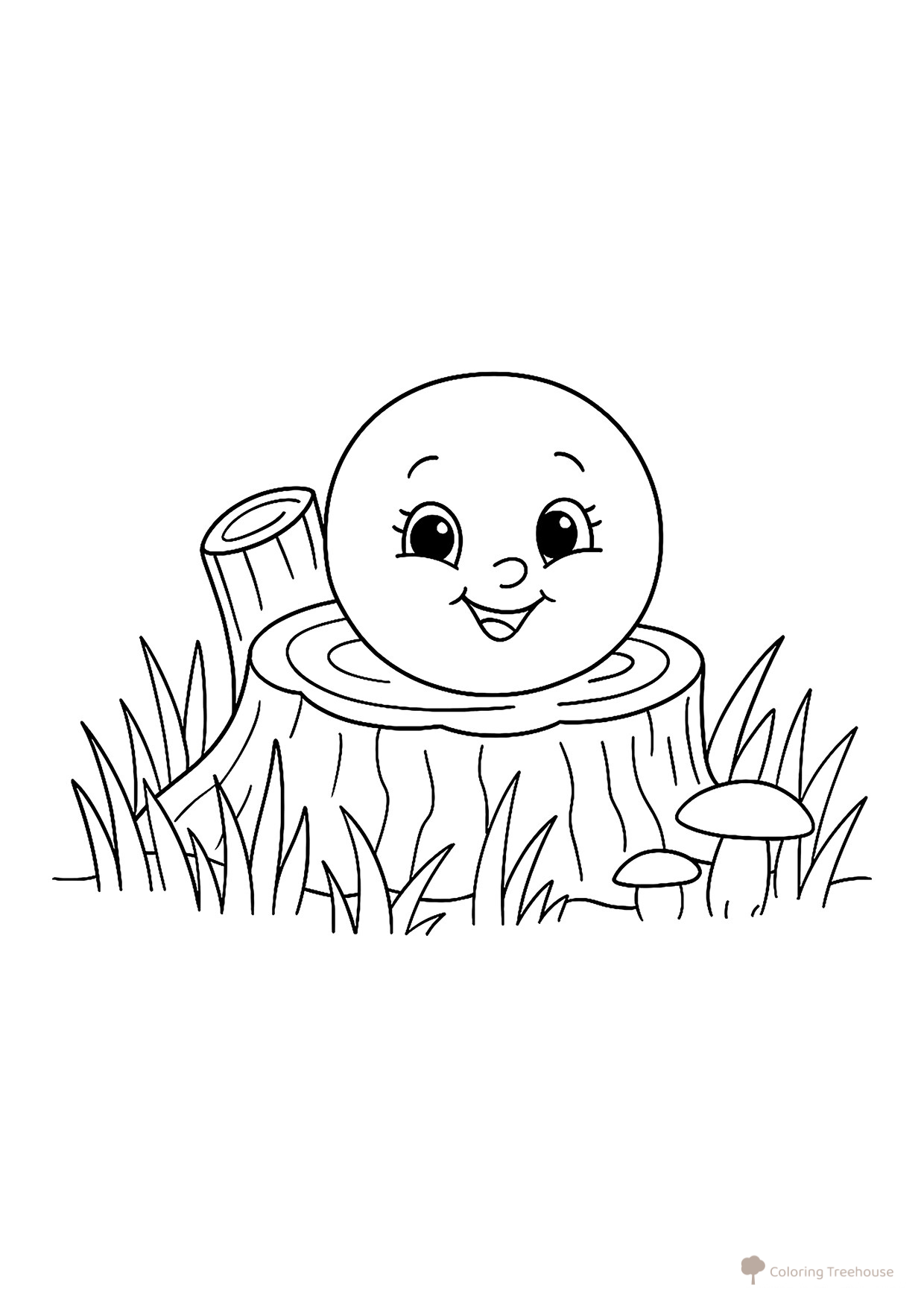 Cute Kolobok on a Stump Coloring Page free printable Kolobok Coloring Pages coloring page