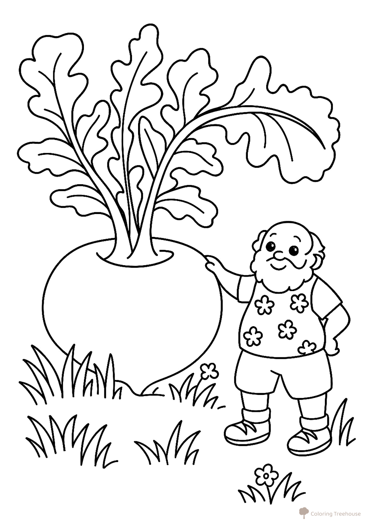 Big Turnip and Grandpa Coloring Page free printable The Turnip Coloring Pages coloring page