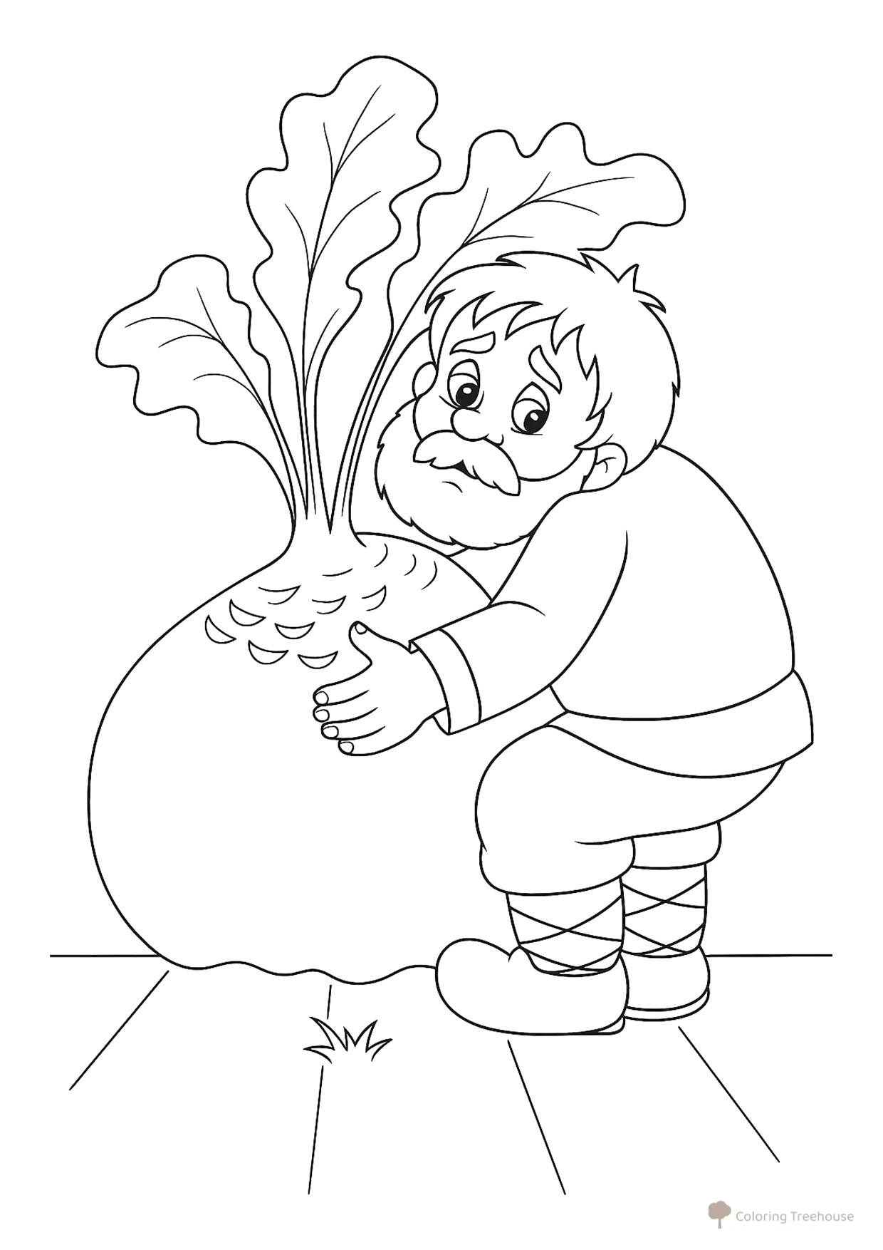 Página para colorear «El abuelo tira de la nabo» dibujo para colorear gratis de Páginas para colorear del cuento «El nabo»