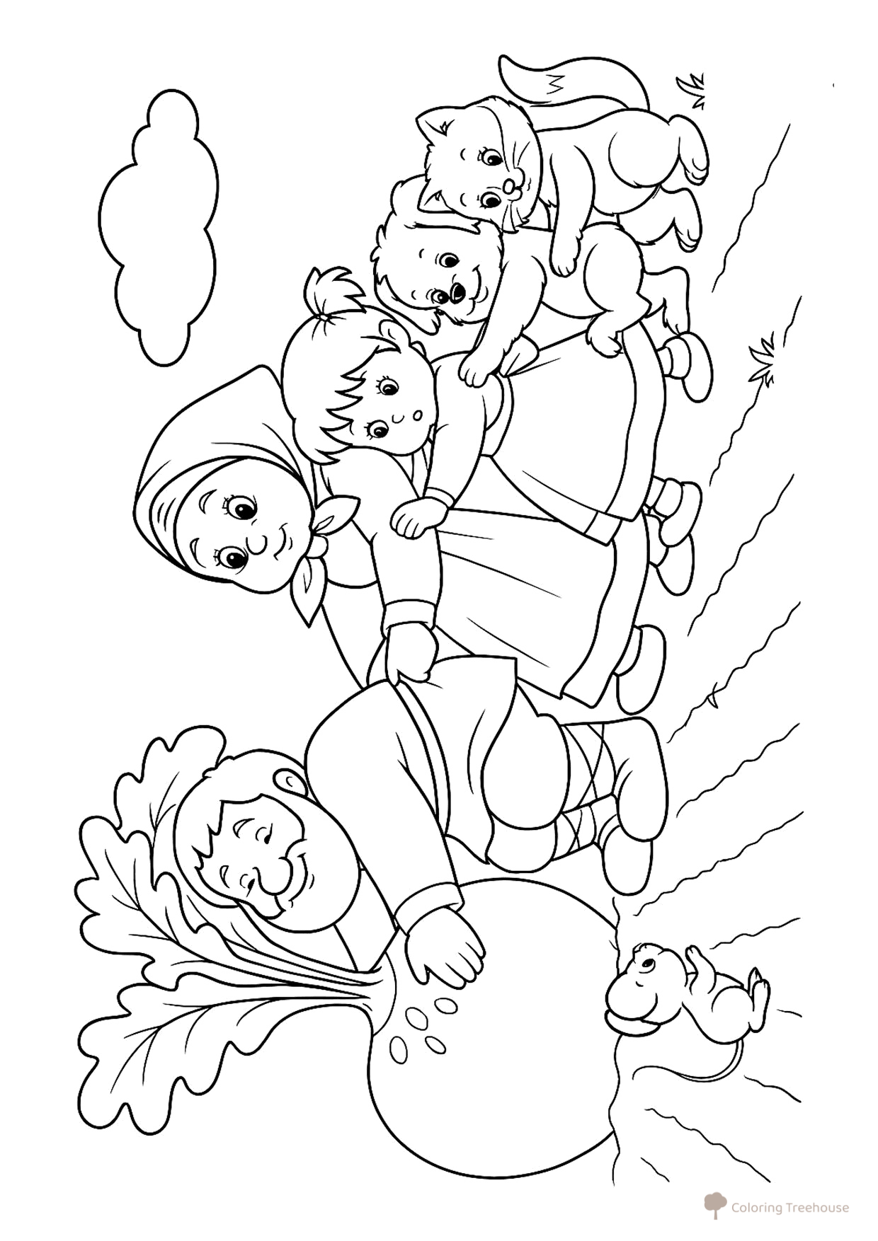 Página para colorear «A la nabiza llegó la ratoncita» dibujo para colorear gratis de Páginas para colorear del cuento «El nabo»