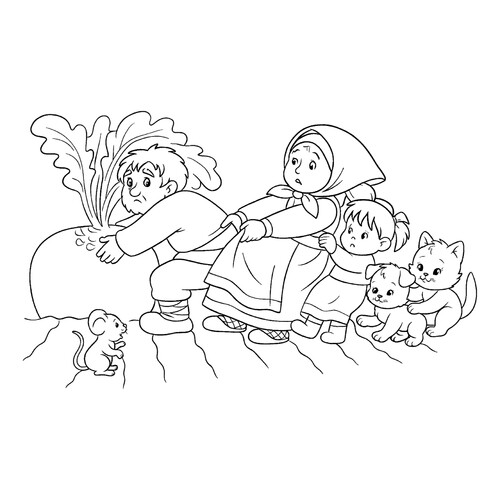 Dibujo para colorear «La ratoncita vino a ayudar a sacar el nabo» dibujo para colorear gratis de Páginas para colorear del cuento «El nabo»